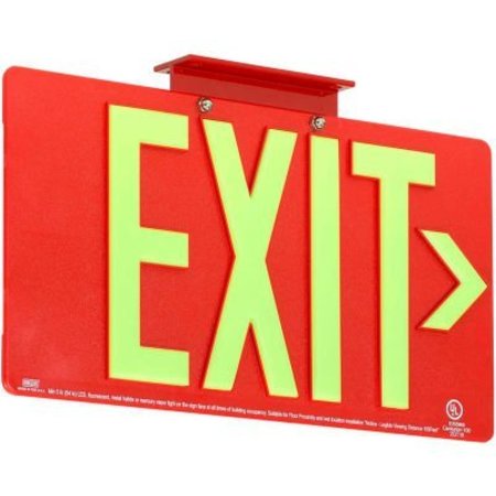 HUBBELL LIGHTING Dual-Lite DPL Exit Sign, Red Thermoplastic w/ Photoluminescent Letters, Single Face DPLP100SR